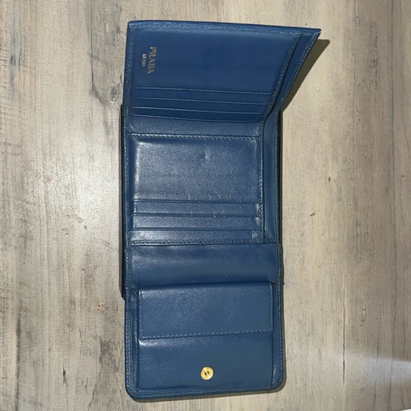 PRADA Blue Vittello Move Leather Trifold Wallet - Picture 9 of 16